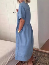 Light blue denim midi dress plus size with short sleeves and gathered waist machine wash cold recommended