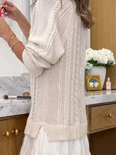 Cream cable-knit sweater dress with pleated hem, plus size, full view