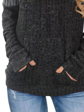 Dark gray full size color block ribbed knit hoodie plus size with textured knit fabric ribbed cuffs and pockets