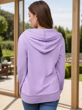 Womens lavender hooded drawstring half zip long sleeve hoodie