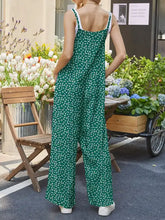 Emerald green floral print wide-leg plus size jumpsuit