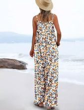 Flowing off-white floral print wide leg maxi dress with thin straps