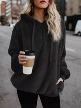 Black fleece hoodie with half zip, drawstrings, front pockets, and long sleeve length in plus size fleece hoodie design