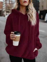 Full size half zip fleece hoodie in maroon with soft fabric, drawstring details, and long sleeve length for plus size