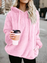 Pink full size half zip drawstring fleece hoodie with long sleeve length and front zipper in plus size