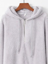 Full size half zip drawstring fleece hoodie plus size in light gray with cozy texture and long sleeve length design