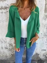 Full Size Open Front 3/4 Sleeve Cardigan Plus Size Green Cardigans