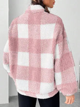 Pink and white checkered sherpa sweatshirt with cozy fleece texture full size plaid sherpa sweatshirt machine wash care instructions