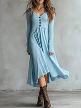 Light blue full size ribbed knit button-down midi sweater dress plus size