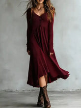 Full size ribbed knit maroon button-down V-neck long-sleeve midi sweater dress