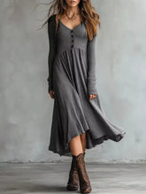 Full size ribbed knit button-down midi sweater dress plus size, dark gray v-neck long sleeve