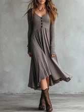 Full size ribbed knit button-down midi sweater dress plus size, gray v-neck long sleeves