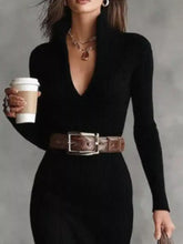 Black ribbed knit long-sleeve turtleneck sweater dress plus size