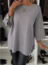 Gray oversized knit full size round neck drop shoulder top with ribbed trim and decorative buttons machine wash cold slightly stretchy