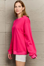 Full size round neck long sleeve sweatshirt in fuchsia pink