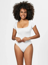 White one-piece swimsuit bodysuit with square neck short and short sleeve bodysuit design in smooth fabric