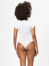 White short sleeve bodysuit with full size square neck short design in soft breathable fabric for casual wear