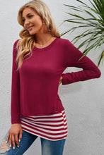 Full Size Striped Faux Layered Long Sleeve Top Woman T Shirts