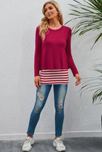 Full Size Striped Faux Layered Long Sleeve Top Woman T Shirts
