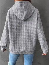 Gray full size textured kangaroo pocket hoodie plus size with a cozy waffle knit pattern and hood
