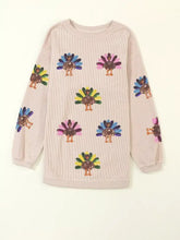 Full size turkey graphic corded baggy sweatshirt plus size in soft pink corduroy with colorful sequined turkey designs machine wash cold