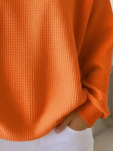 Vibrant orange full size waffle knit button detail top plus size with ribbed cuffs and hem machine wash cold