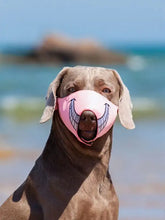 Funny face pink smiling dog muzzle with cartoon teeth, polyester mesh physical barrier