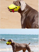Funny face polyester mesh pet muzzle with bright yellow smiling design