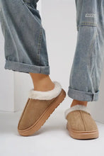 Camel brown faux fur-lined furry round toe platform slippers
