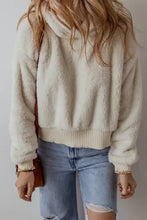 Cream fuzzy dropped shoulder long sleeve hoodie with cowl neck