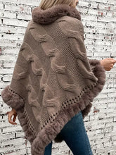 Fuzzy Hem Cable-Knit Poncho Woman Outerwear