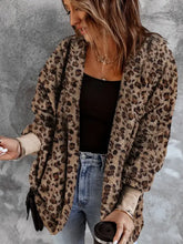 Fuzzy Leopard Long Sleeve Hooded Jacket Leopard Woman Outerwear
