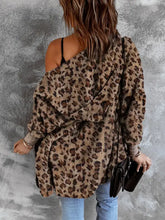 Fuzzy Leopard Long Sleeve Hooded Jacket Woman Outerwear