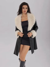 Fuzzy Long Sleeve Longline Coat Black Woman Outerwear