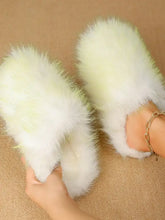 Fuzzy Round Toe Slippers Yellow Woman Slippers