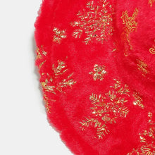 Red fuzzy snowflakes polyester hat with golden embroidery