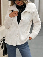 Fuzzy Texture Button Up Collared Neck Coat Woman Outerwear