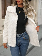 Fuzzy Texture Button Up Collared Neck Coat Woman Outerwear