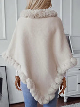 Fuzzy Trim Texture Three-Quarter Sleeve Poncho Woman Outerwear