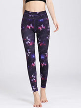 Galaxy Print Leggings with Blue Trim for Women Violet Woman Leggings