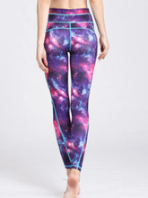Galaxy Print Leggings with Blue Trim for Women