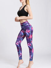 Galaxy Print Leggings with Blue Trim for Women