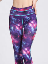 Galaxy Print Leggings with Blue Trim for Women