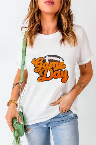 Game Day Graphic White T-Shirt for Women White Woman T Shirts