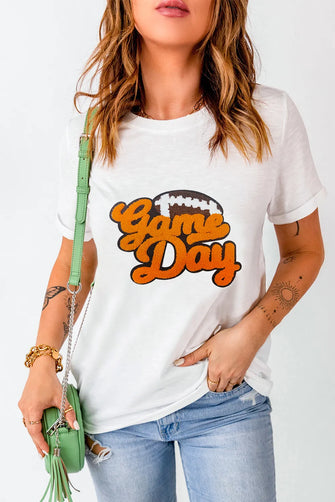 Game Day Graphic White T-Shirt for Women White