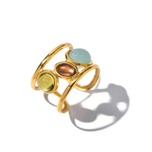 Gemstone open cuff 18k gold-plated stainless steel adjustable ring