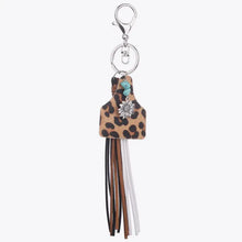 Genuine leather key chain with sunflower charm and turquoise fringe