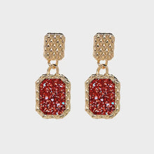 Geometric alloy dangle earrings with rectangular glittery red accents