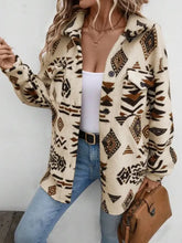 Geometric Button Up Dropped Shoulder Jacket Tan Woman Outerwear