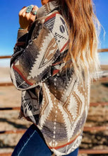 Multi-colored Aztec geometric half button long sleeve sweatshirt